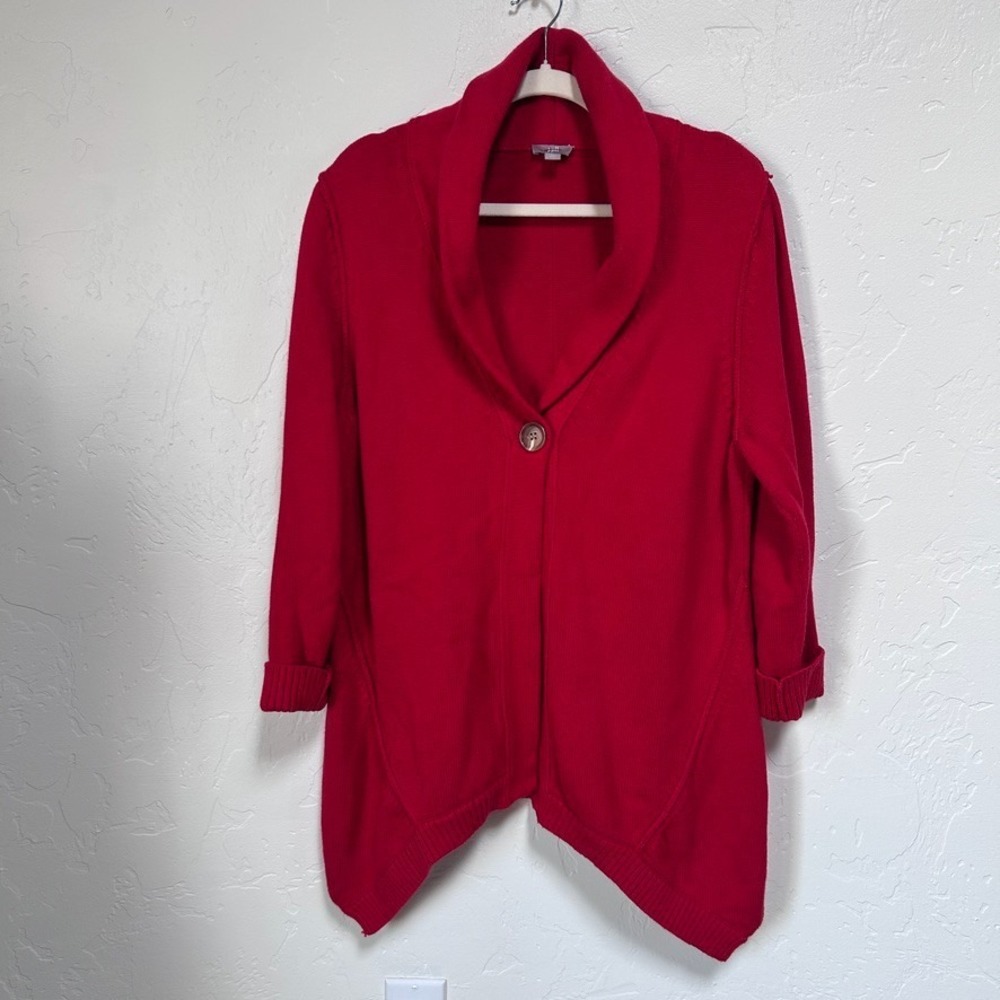 J. Jill Oversized Cardigan Womens XL Asymmetrical Wool Blend Red Shawl Sweater
